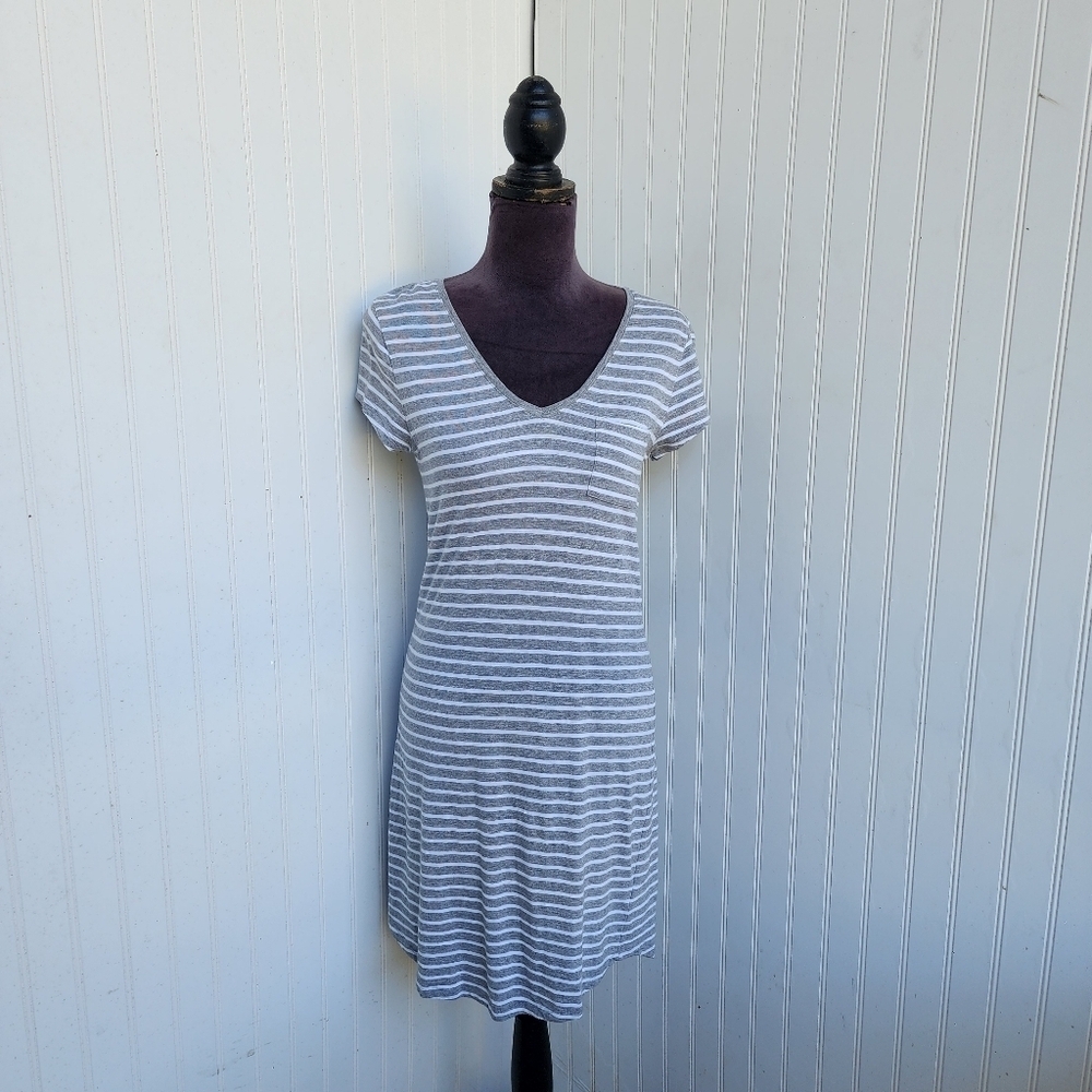 Gap Women's Gray White Striped Cotton Modal Shirt Casual Dress Sz S